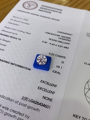 Beli 3.23CT G VS1 3EX CVD Lab Dibuat Berlian Sertifikat IGI LG626434631 online manufacture