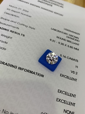 Beli 3.16CT H VS2 3EX Potongan Bulat CVD Laboratorium Berlian LG626434629 online manufacture