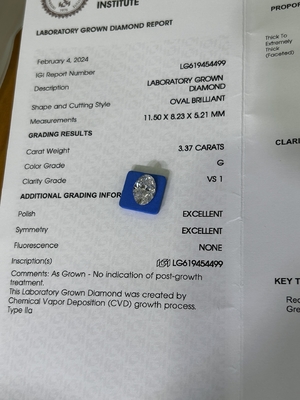 Beli 3.37ct Diamant buatan Oval Brilliant Cut CVD G VS1 2EX N IGI LG6169427133 online manufacture