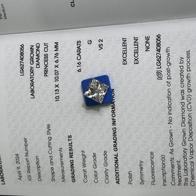 Beli 6.16 karat G VS2 2EX CVD Princess Cut Lab Dibuat Berlian IGI Sertifikasi online manufacture