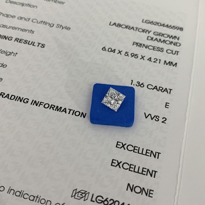 Beli 1.36CT E VVS2 2EX CVD Princess Cut Lab Diamant Tumbuh Sertifikat IGI online manufacture