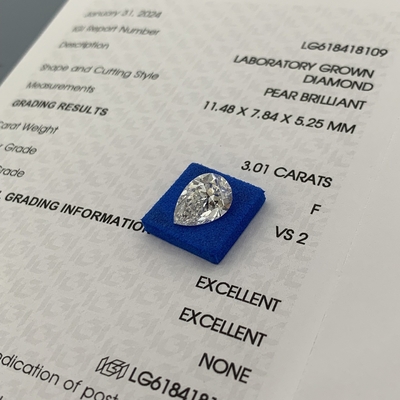 Beli 3.01CT F Warna VS2 Kejernihan 2EX Bentuk Pear Berlian Lab Tumbuh online manufacture
