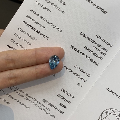 Beli Fancy VIVID BLUE Pear Cut Lab Diamonds 4,17 Karat SI1 OEM ODM online manufacture