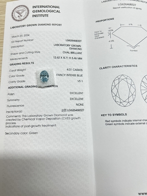 Beli Biru 4.01ct VS1 CVD Laboratorium Dibuat Berlian Berlian buatan Untuk pembuatan perhiasan online manufacture