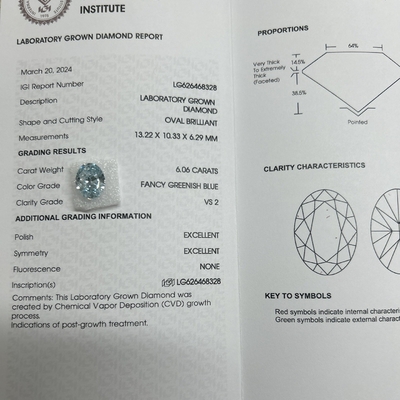 Beli 6.06 Karat Laboratorium Diproduksi Berlian Fancy Vivid Blue OEM ODM online manufacture