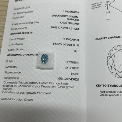 Beli 2.25ct Oval Cut Lab Mature Diamond Fancy Intense Blue VS1 Kejernihan online manufacture