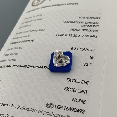 Beli 5.71 Karat VS1 G Laboratorium Diproduksi Berlian Bentuk Hati OEM ODM online manufacture