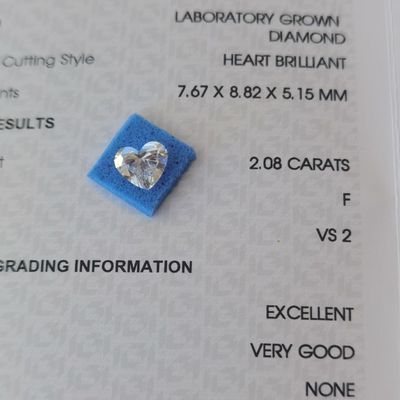 Beli 2.08ct CVD berbentuk jantung Lab tumbuh Berlian VS2 F OEM ODM online manufacture