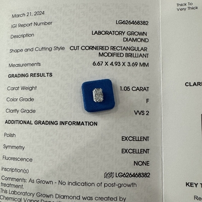 Beli HYF 2.06ct Lab Tumbuh Radiant Cut Berlian VVS2 Clarity F Warna online manufacture
