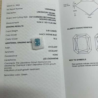 Beli 3.55ct VS2 sintetis Biru Berlian Lab Berlian Tumbuh HPHT mewah Biru online manufacture
