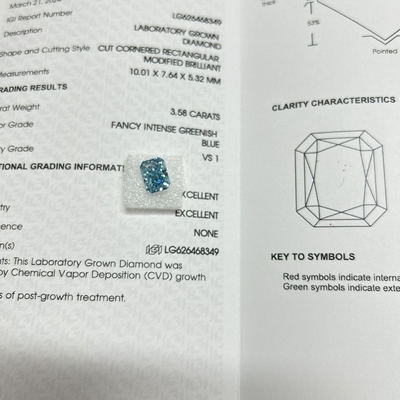 Beli Diamanten Biru buatan manusia Dibuat di Laboratorium Berlian Radiant Cut VS2 3,58 Karat online manufacture