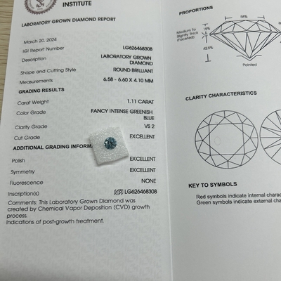 Beli Karat 1.11ct Clarity VS2 Lab Dibuat Berlian Biru Bentuk Bulat online manufacture