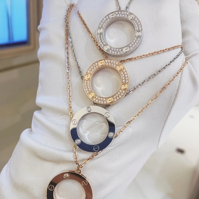 Beli GH VS 18k Massive Gold Necklace Paved Diamond Love Pendant Set online manufacture