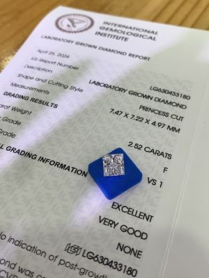 2.52 Karat F Warna VS1 Kejernihan EX VG CVD Laboratorium Dibuat Berlian