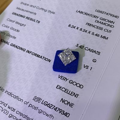 3.42CT G VS1 EX VG CVD Laboratorium Berlian dewasa Putri Potong OEM ODM