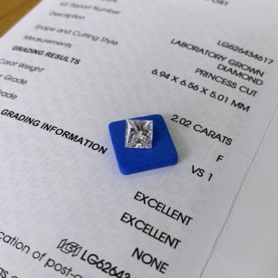 2.02 Karat F VS1 2EX CVD Princess Cut Lab Diamond OEM ODM