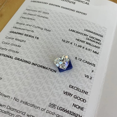 5.12ct Laboratorium Jantung Berlian Tumbuh CVD F VS2 2EX N IGI LG566326236