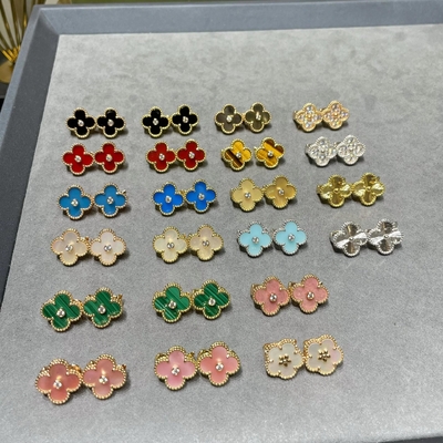 18k Earrings emas padat Agate Perhiasan Replika Perhiasan VAN Empat Daun Clover Earrings